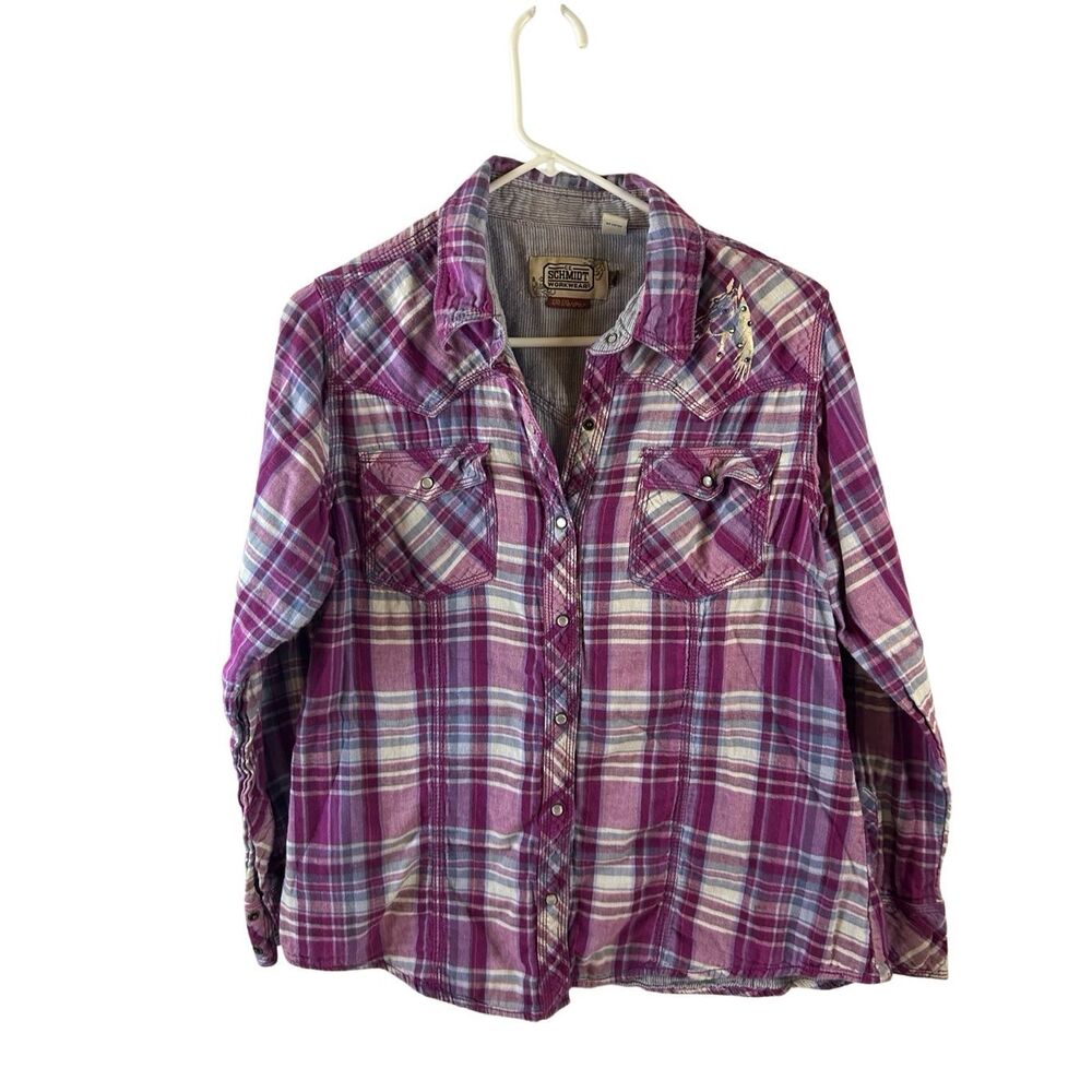 CE Schmidt workwear women’s L/Xl snap button western‎ shirt cowgirl rodeo